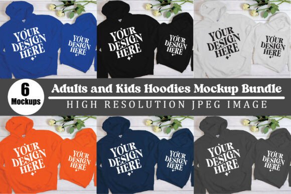 Adults and Kids Hoodies Mockup Bundle: Essential Graphics