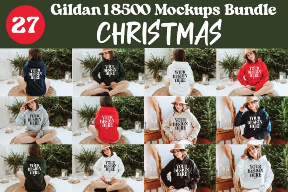 Gildan 18500 Christmas Mockup Bundle: Graphics & Product Mockups