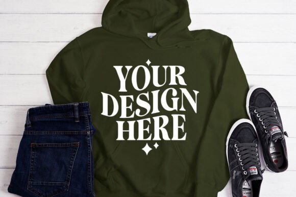Gildan 18500 Forest Green Hoodie Mockup: Graphics & Product Mockups