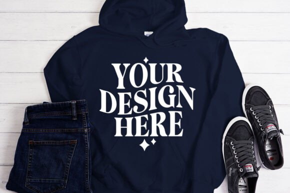 Gildan 18500 Navy Hoodie Mockup: Graphics for Product Mockups