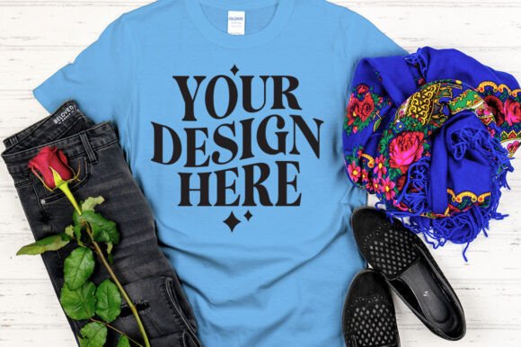 Gildan 64000 Mockup Carolina Blue: Graphics & Product Mockups