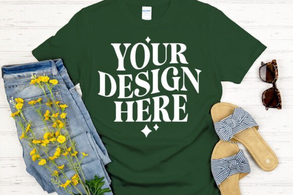 Gildan 64000 Mockup Forest Green: Graphics for Product Mockups
