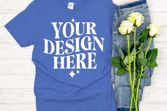 Gildan 64000 Mockup Heather Royal: Graphics for Product Mockups