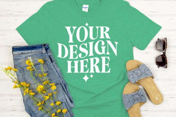 Gildan 64000 Mockup: Irish Green Graphics for Product Mockups