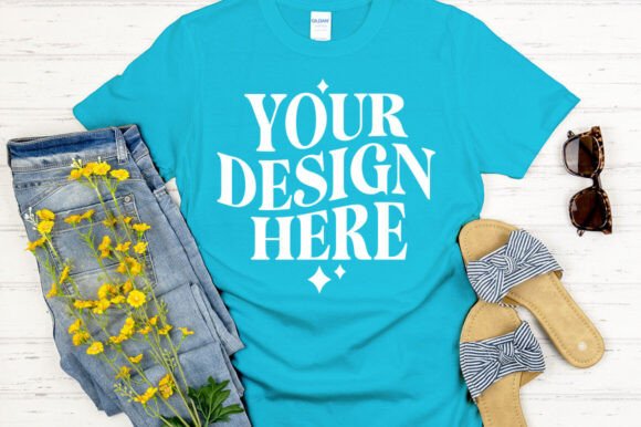 Gildan 64000 Mockup Tropical Blue: Graphics for Product Mockups