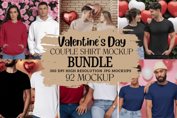 Valentine Couple Shirt Mockup Bundle: Graphics & Product Mockups