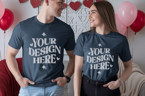 Valentine's Couple Shirt Mockup: Graphics & Product Mockups